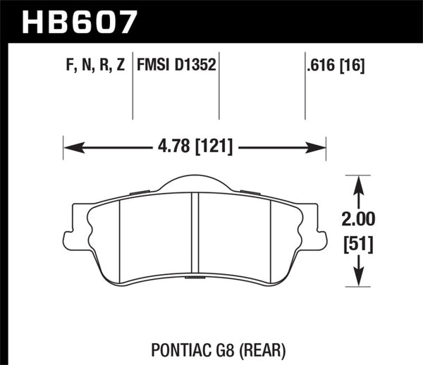 Hawk HB607N.616 08-09 Pontiac G8 3.6 Base/6.0 HP+ Street Rear Brake Pads