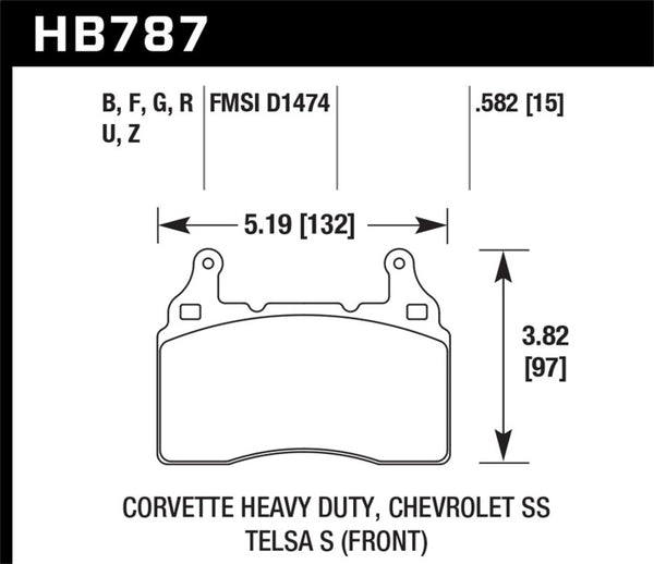 Hawk HB787U.582 15-17 Chevy Corvette Z51 DTC-70 Race Front Brake Pads