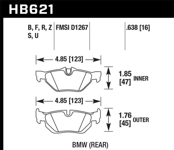 Hawk HB621U.638 08-11 BMW 128i / 10 BMW 323i / 07-11 BMW 328i / 07-11 BMW 328XI DTC-70 Race Rear Brake Pads