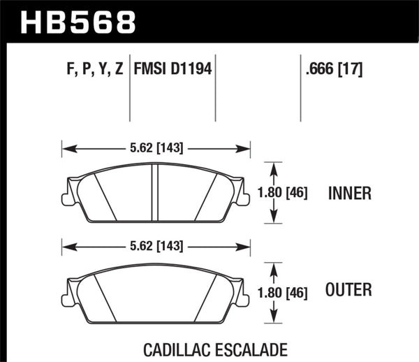 Hawk HB568B.666 07-14 Cadillac Escalade / EXT / ESV HPS 5.0 Rear Brake Pads
