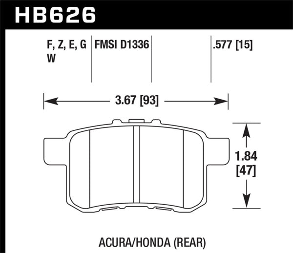 Hawk HB626E.577 08-10 Honda Accord 2.4L/3.0L/3.5L / 09-10 Acura TS 2.4L Blue 9012 Rear Brake Pads