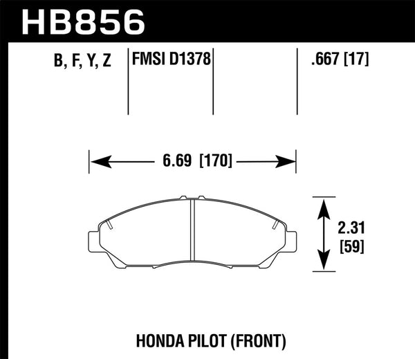 Hawk HB856F.667 09-15 Honda Pilot HPS Street Front Brake Pads