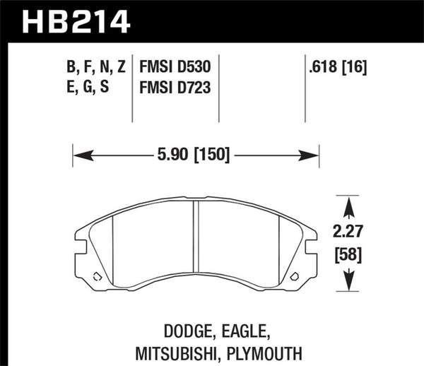 Hawk HB214B.618 1991-1993 Dodge Stealth (2WD) HPS 5.0 Front Brake Pads