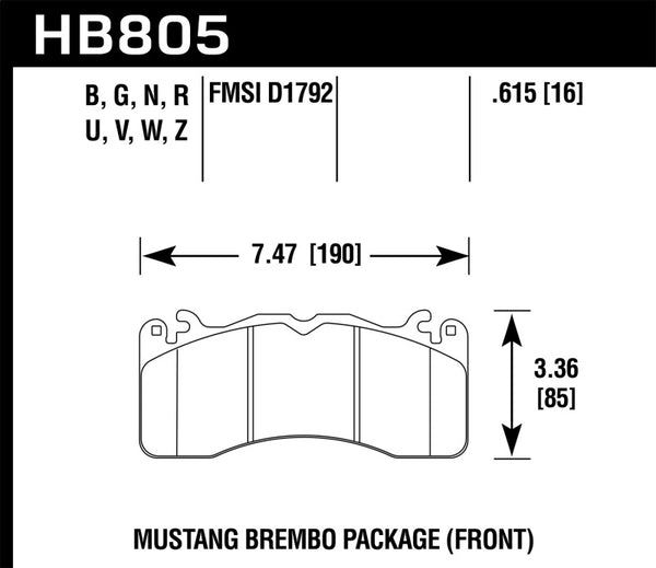 Hawk HB805V.615 15-17 Ford Mustang Brembo Package DTC-50 Front Brake Pads
