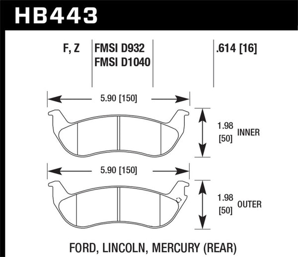 Hawk HB443W.614 03-04 Mercury Marauder DTC-30 Rear Race Pads