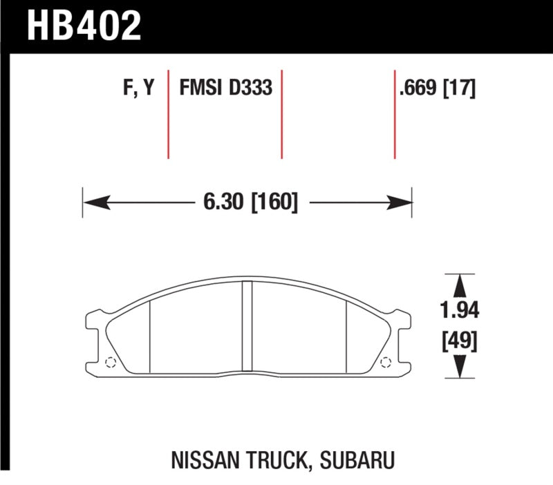 Hawk 87-05 Nissan Pathfinder (Divers) / 86-97 PickUp D21 (Divers) HPS Street Plaquettes de frein avant