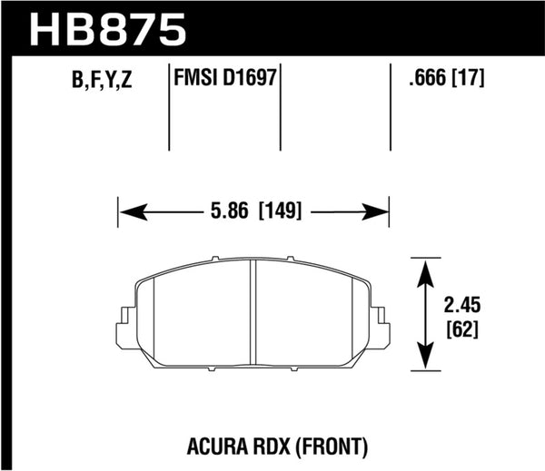 Hawk HB875B.666 14-17 Acura RDX/RLX HPS 5.0 Front Brake Pads ( does not fit civic Type R)