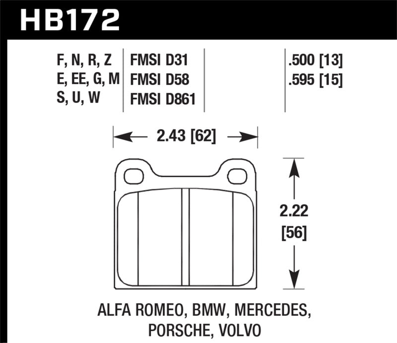 Hawk HB172B.595 77-79 Alfa Romeo Sprint HPS 5.0 Front Brake Pads