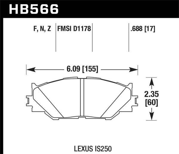 Hawk HB566F.688 06-08 Lexus IS250 HPS Street Front Brake Pads