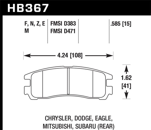 Hawk HB367B.606 Subaru 93-98 Impreza/90-99 Legancy/92-97 SVX HPS 5.0 Street Rear Brake Pads