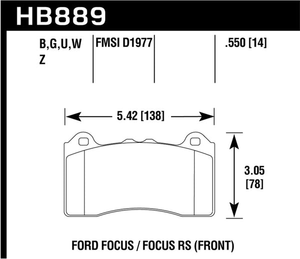 Hawk HB889B.550 2017 Ford Focus HPS 5.0 Front Brake Pads