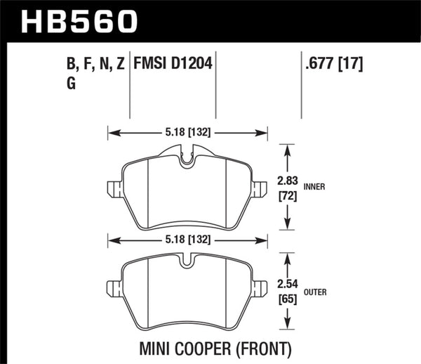 Hawk HB560B.677 05-06 JCW R53 Cooper S & 07+ R56 Cooper S HPS 5.0 Front Brake Pads