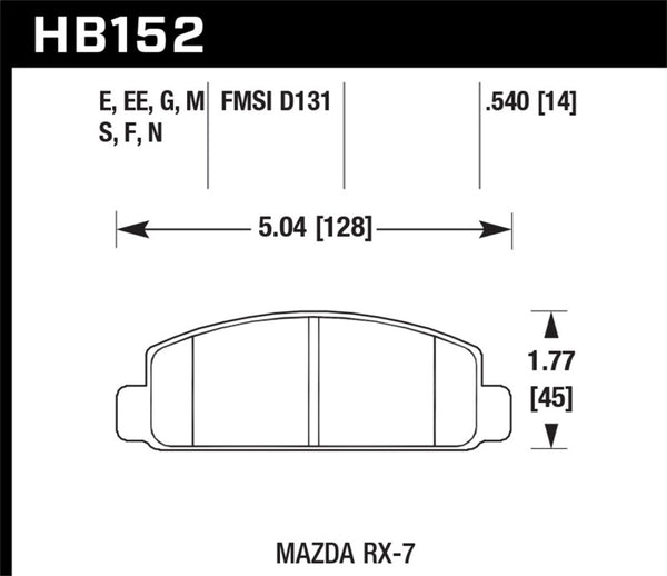 Hawk HB152G.540 84-91 Mazda RX-7 DTC-60 Race Front Brake Pads