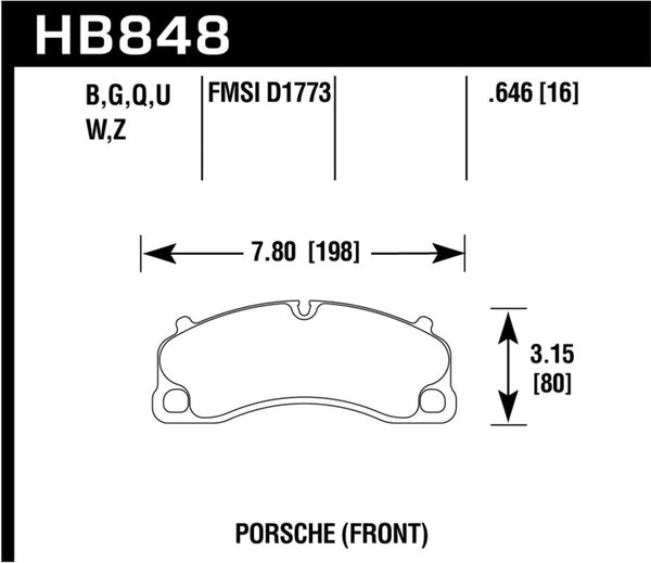 Hawk HB848Q.646 16-19 Porsche 911 4.0L Exc/Cayman 3.8L 2016 Porsche Cayman DTC-80 Front Brake Pads