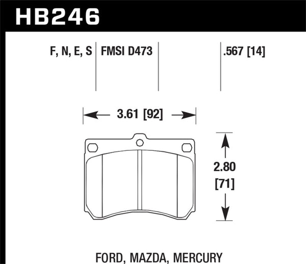 Hawk HB246F.567 91-02 Ford Escort / 92-94 Mazda MX-3 / 90-95 Protege HPS Street Front Brake Pads