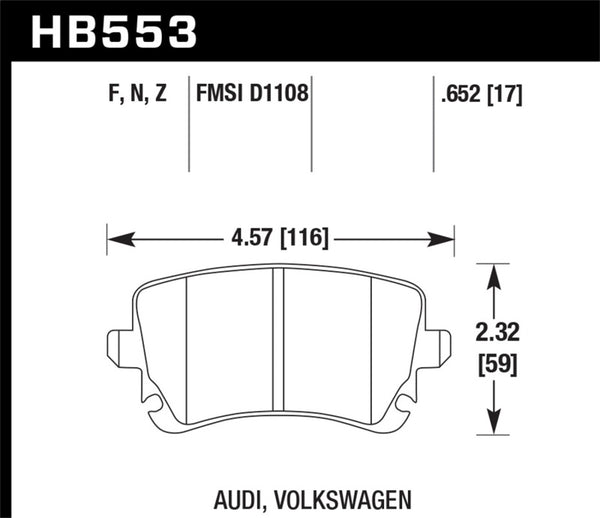 Hawk HB553F.652 06-07 Audi A6 Quattro / 03-04 RS6 / 04-08 S4 HPS Street Rear Brake Pads
