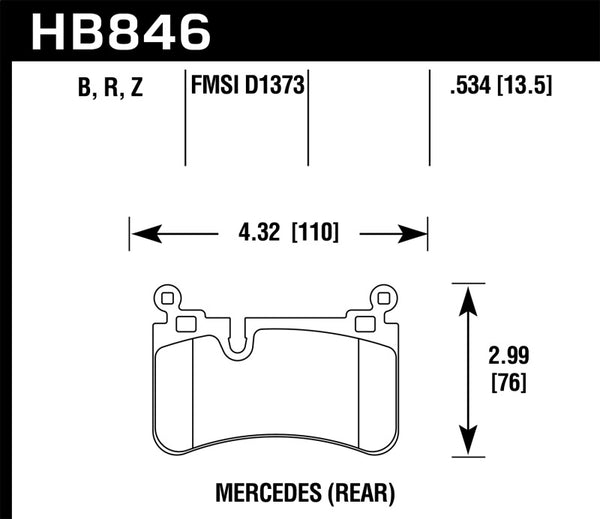 Hawk HB846B.534 08-13 Mercedes C-Class HPS 5.0 Rear Brake Pads