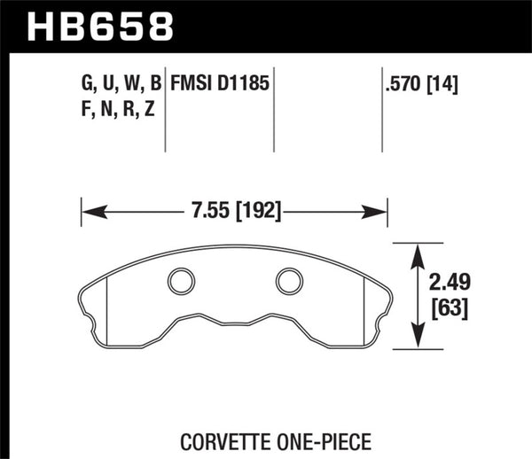 Hawk HB658F.570 06-10 Chevy Corvette (Improved Pad Design) Front HPS Sreet Brake Pads