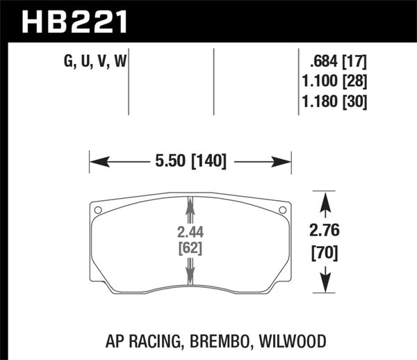Hawk HB221U.787 AP Racing/Wilwood DTC-70 Race Brake Pads