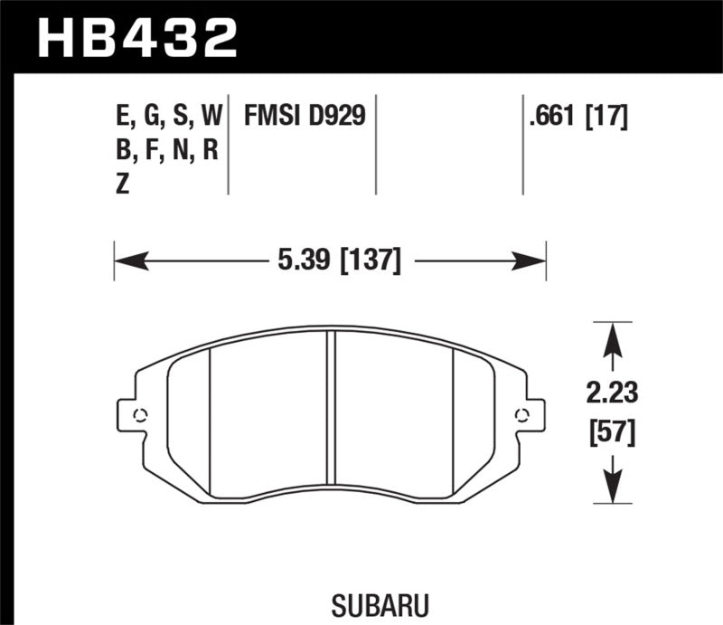 Hawk HB432F.661 03-05 WRX / 08 WRX / 09 Legacy 2.5i NA ONLY D929 HPS Street Front Brake Pads