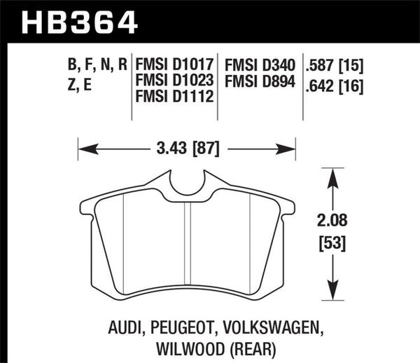 Plaquettes de frein arrière Hawk (Divers) Audi / Peugeot / Volkswagen Ceramic Street