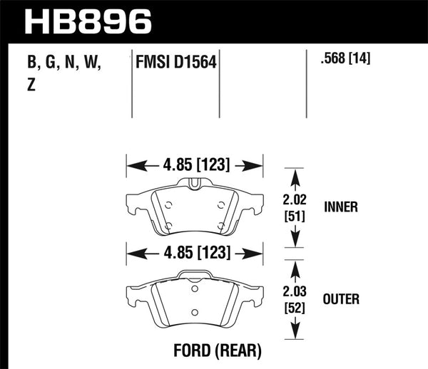 Hawk HB896N.568 16-18 Ford Focus RS HP+ Street Rear Brake Pads