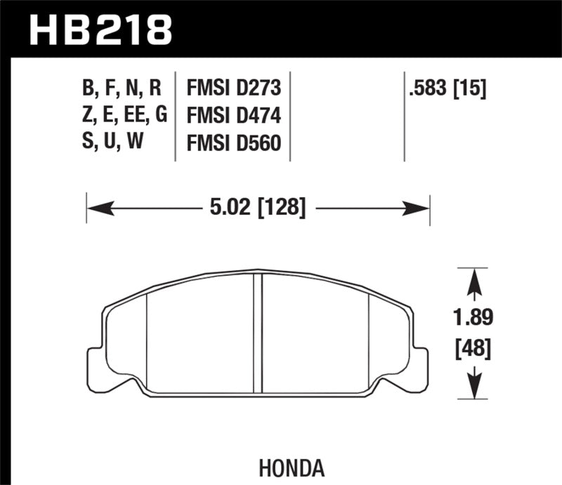 Hawk HB218B.583 1984-1985 Honda Accord Coupe 1800 LX 1.8 HPS 5.0 Front Brake Pads
