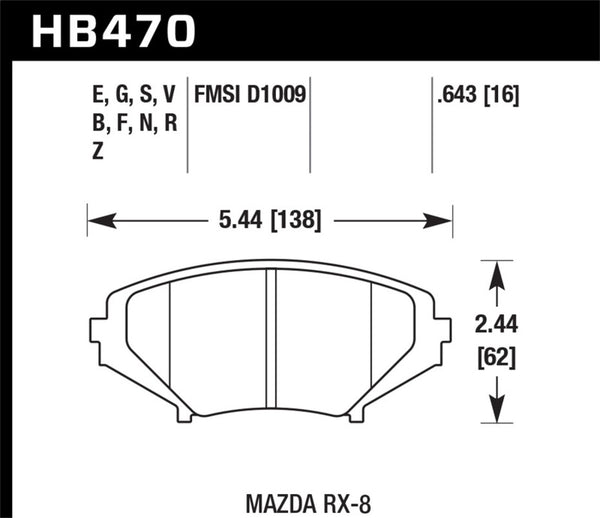 Hawk HB470G.643 08-10 Mazda RX-8 Grand Touring/Sport/Touring / 04-07 RX-8 DTC-60 Race Front Brake Pads