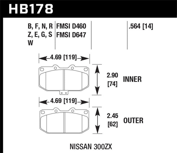 Hawk HB178G.564 06-07 WRX / 89-96 Nissan 300ZX / 89-93 Skyline GT-R DOTC-60 Front Race Pads