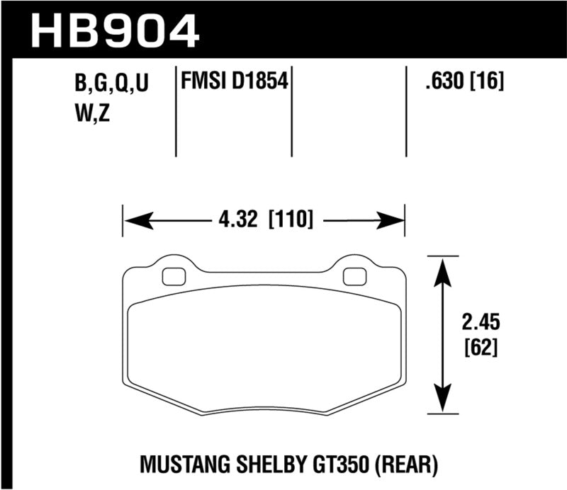 Hawk HB904U.630 15-17 Ford Mustang DTC-70 Compound Rear Brake Pads