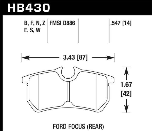 Hawk HB430B.547 00-07 Ford Focus HPS 5.0 Rear Street Brake Pads