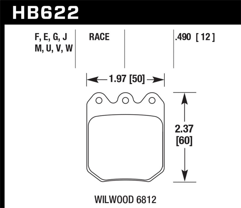 Hawk HB622M.550 Wilwood DLS 6812 Black Race Brake Pads