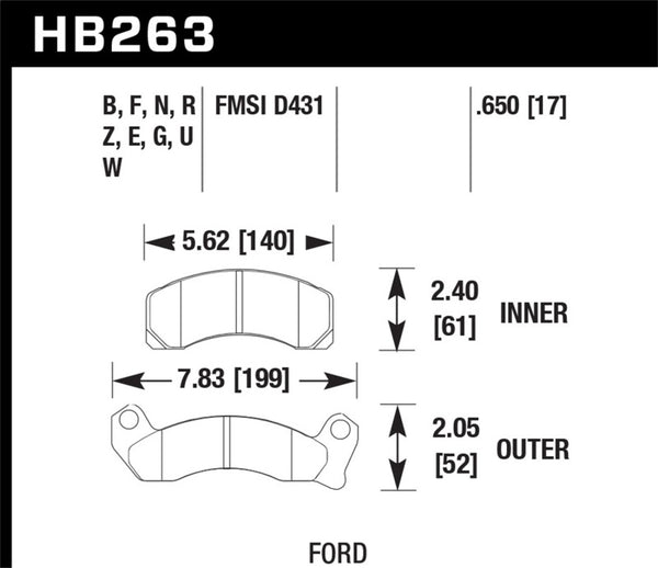 Hawk HB263B.650 1987-1993 Ford Mustang GT 5.0 HPS 5.0 Front Brake Pads