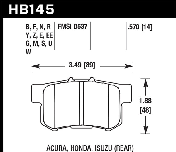 Hawk HB145U.570 02-06 Acura RSX / 02-11 Honda Civic Si / 00-09 S2000 DTC-70 Race Rear Brake Pads