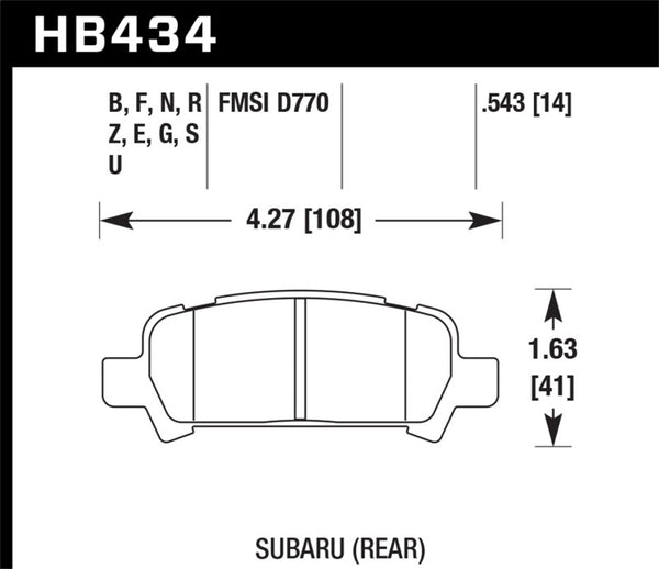 Hawk HB434U.543 99-03 Subaru Impreza RS DTC-70 Race Rear Brake Pads