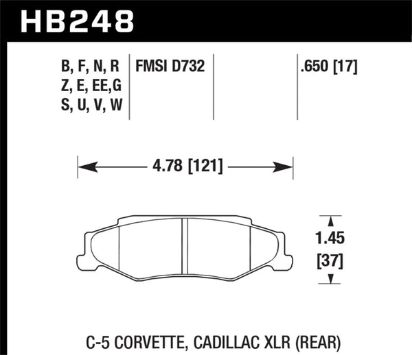 Hawk HB248B.650 2008-2009 Cadillac XLR Platinum HPS 5.0 Rear Brake Pads