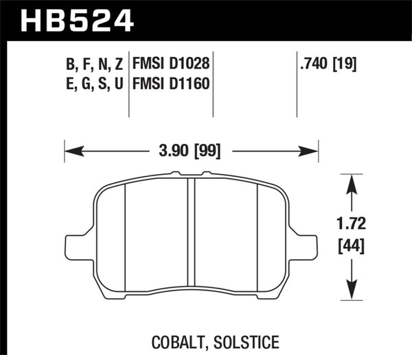 Hawk HB524G.740 06-09 Pontiac Solstice / 07-10 Saturn Sky DTC-60 Race Front Brake Pads