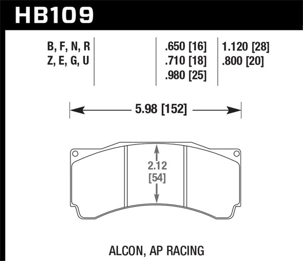 Hawk HB109U1.12 AP Racing/Alcon 29mm DTC-70 Race Rear Brake Pads