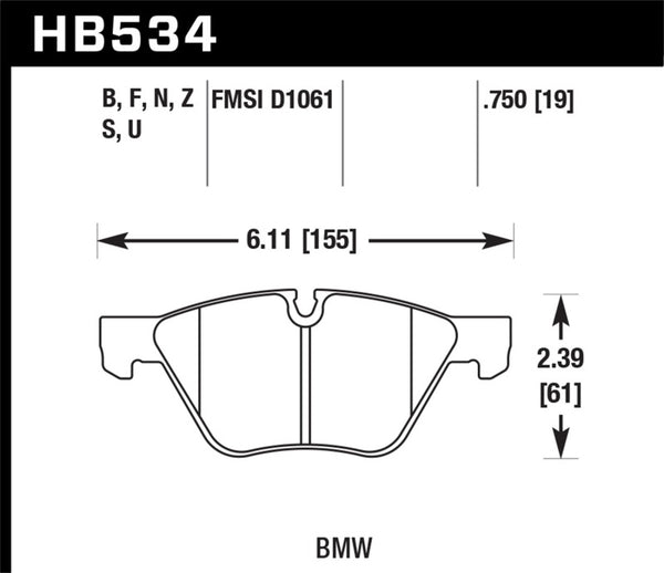 Hawk HB534F.750 09-11 BMW Z4 / 04-05 525I / 08-11 128I / 06 325I/325XI / 07 328I/328XI HPS Street Front Brake P