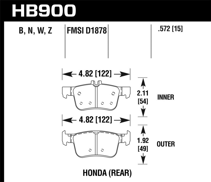 Hawk HB900W.572 16-19 Honda Civic DTC-30 Race Rear Brake Pads