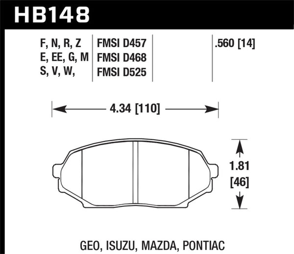 Hawk HB148F.560 89-93 Miata HPS Street Front Brake Pads (D525)