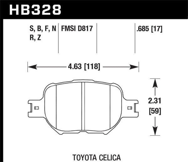 Hawk HB328F.685 01-05 Celica GT/GT-S/05-08 tC HPS Street Front Brake Pads