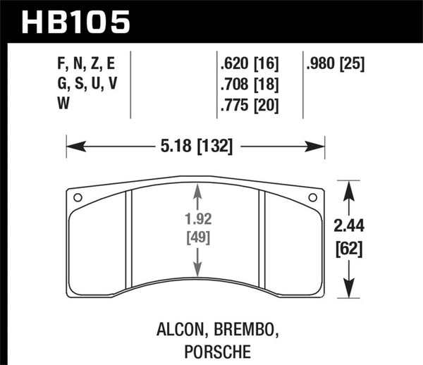 Hawk HB105U.980 Alcon/Brembo/Porsche DTC-70 Rear Race Brake Pads