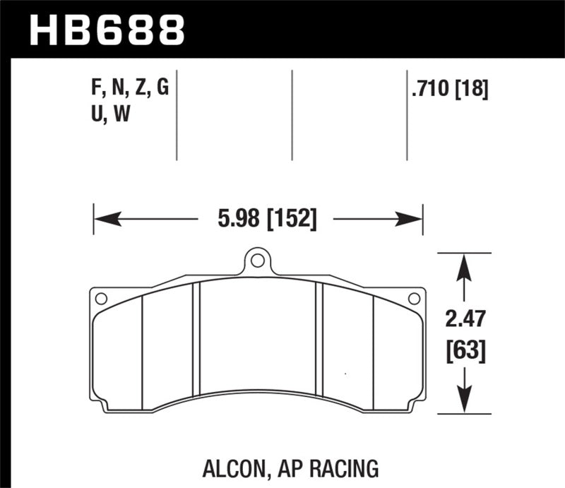 Hawk HB688G.710 AP Racing / Stoptech / Alcon DTC-60 Race Brake Pads