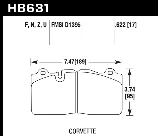 Hawk HB631B.622 09-11 Corvette Z06/09-13 0ZR-1 (w/Carbon Ceramic Brakes & Iron Rotors) Front HPS 5.0 Brake Pads