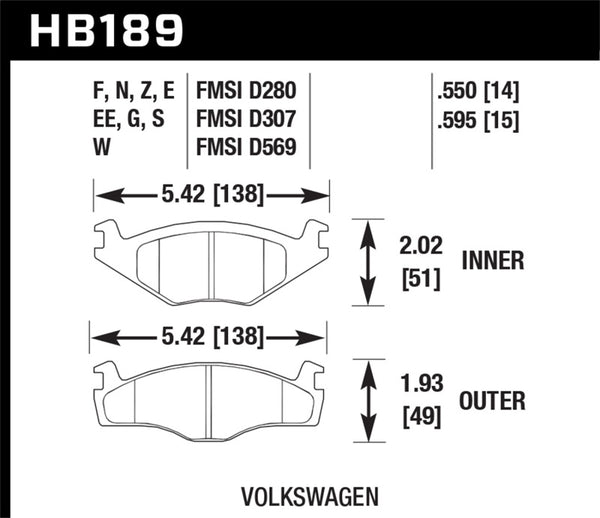 Hawk HB189G.595 79-84 Volswagen Rabbit / 85-90 Volkswagen Cabriolet DTC-60 Race Front Brake Pads