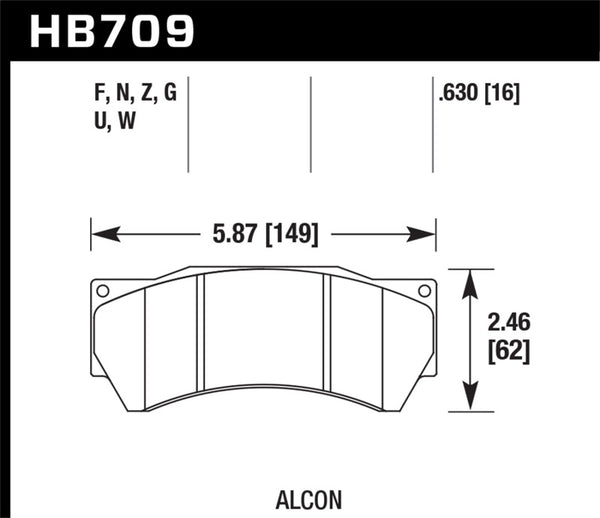 Hawk HB709U.630 Performance Alcon Mono 6, Model 4497 DTC-70 Race Brake Pads