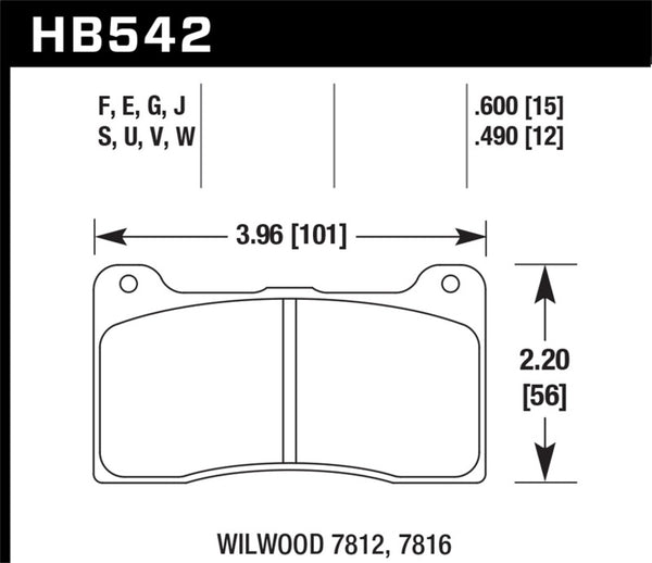 Hawk HB542N.490 Wilwood 7812 HP+ Race Brake Pads