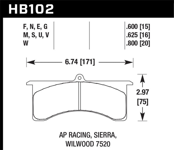 Hawk HB102U.800 AP Racing 6 / Sierra/JFZ / Wilwood 7520 DTC-70 Race Rear Brake Pads