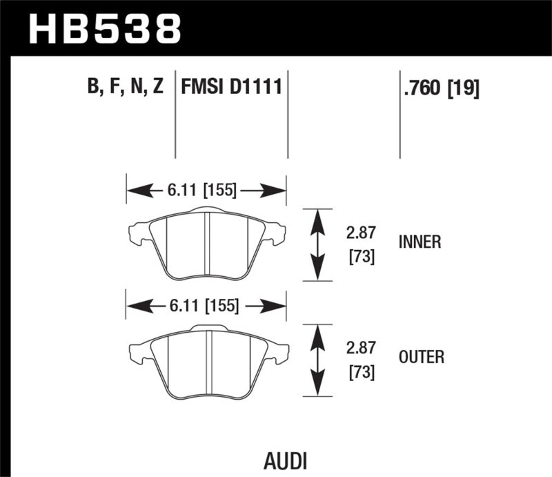 Hawk HB538B.760 2009-2009 Audi A4 Cabriolet HPS 5.0 Front Brake Pads